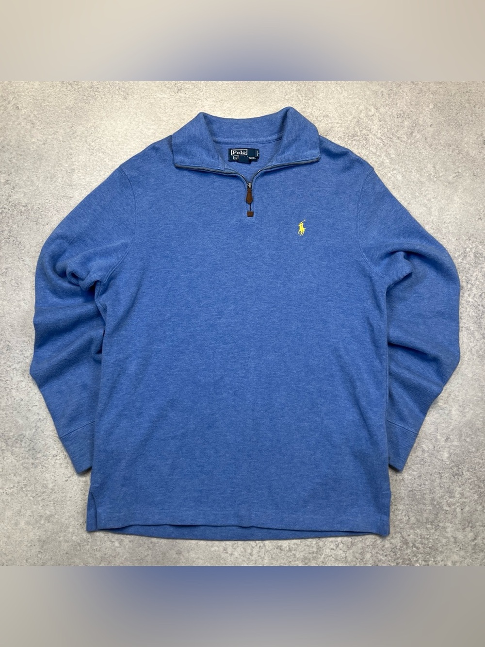 vintage polo Ralph Lauren blue knit quarter zip long sleeve pullover yellow pony